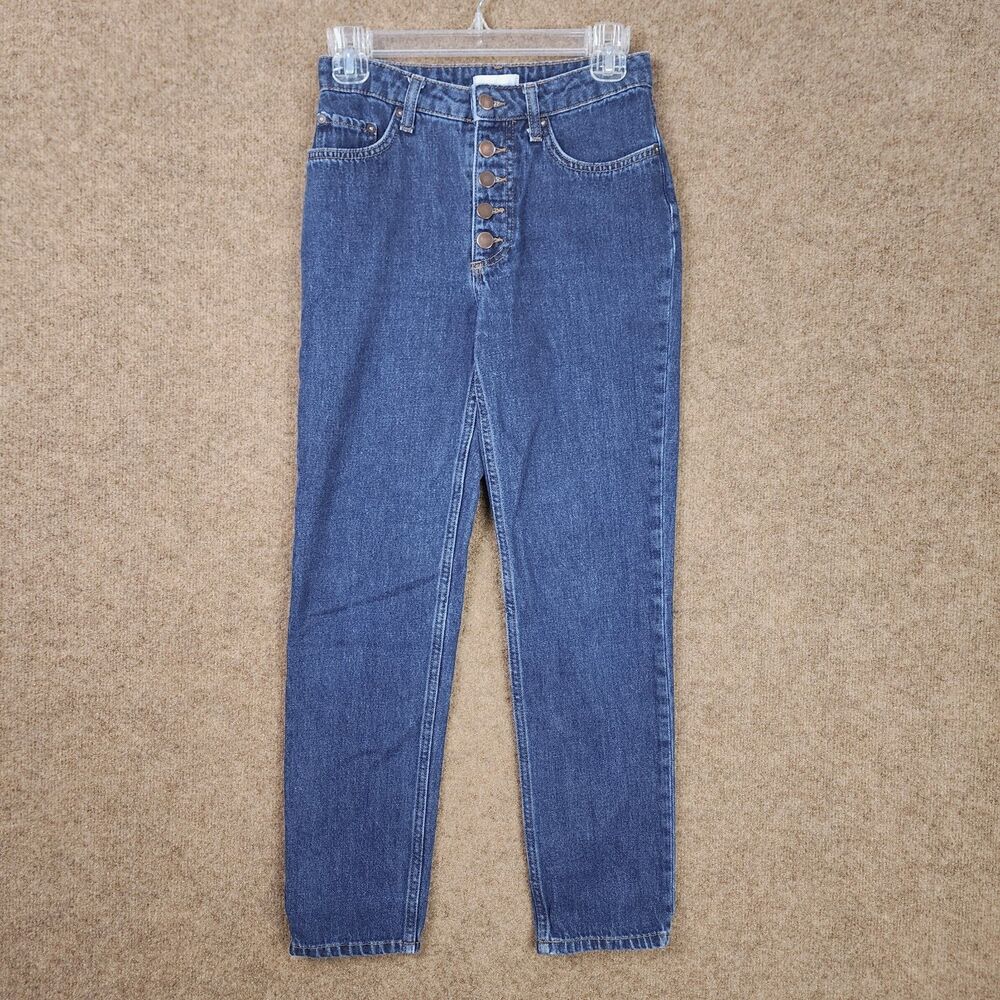 H&M Woman Jeans Sz. 2 Button Fly Blue High Rise Slim Denim Dark Wash 100% Cotton